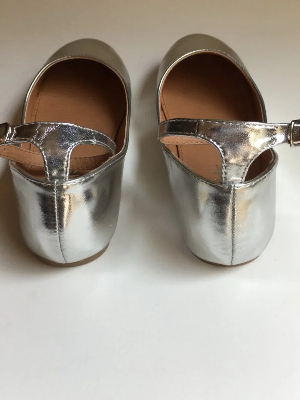 New Metallic Silver Ballet Flats Shoes 4 Ankle Strap Shiny Dress Party Wedding